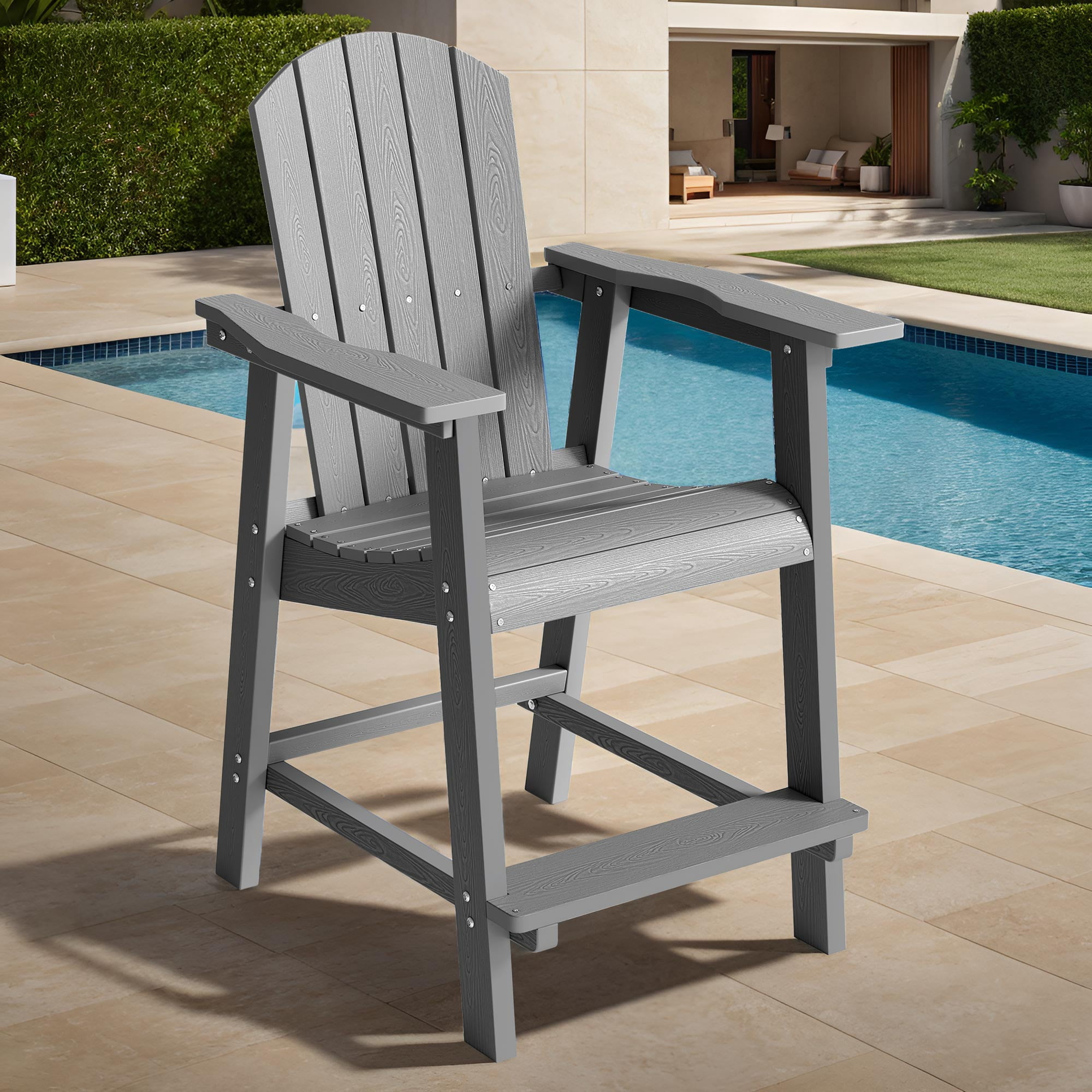 Uforic Tall Adirondack Chair - Poly Bar Height Balcony Seating, HIPS High Back Outdoor Chairs, Bar Stools Lifeguard Chair for Balcony Deck Pool Patio - Gray