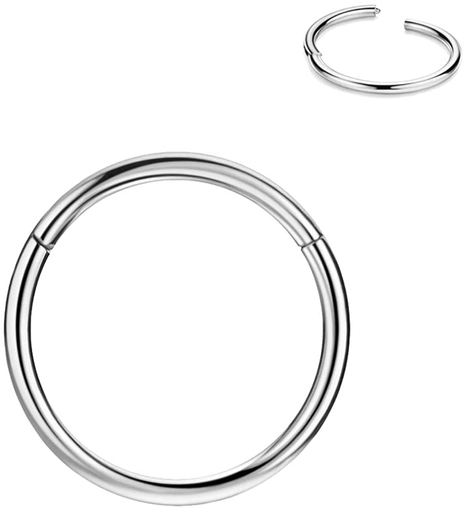 316L Surgical Steel Hinged Nose Rings Hoop 20G 18G 16G 14G 12G 10G 8G 6G Seamless Piercing Rings for Nose Septum Cartilage Helix Tragus Conch Rook Daith Lobe Diameter 6mm to 14mm 1Pc 
