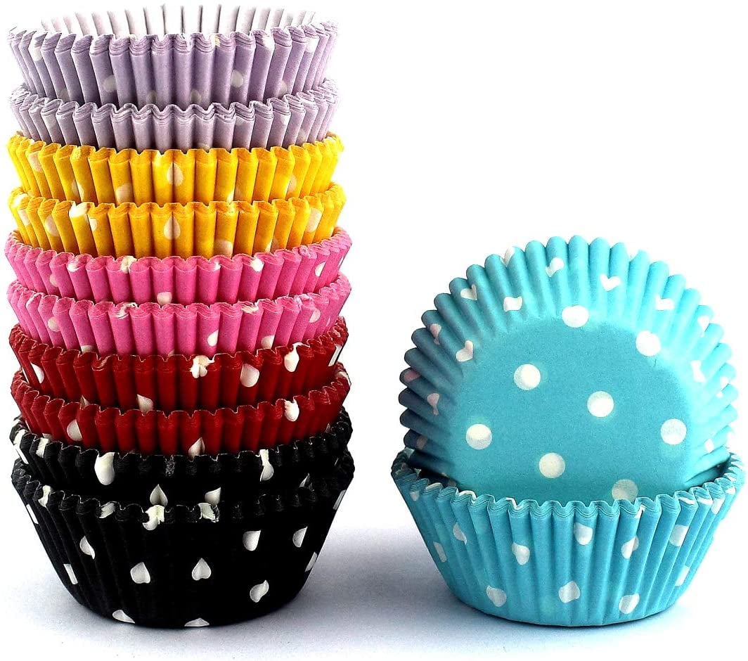 200-Count Colorful Polka Dots Gifbera Gingham Assortment Standard Cupcake Liners Multicolor Muffin Baking Cups 