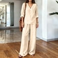 thumbnail image 6 of IUYRTFE Women V Neck 3/4 Sleeve Top and Elastic Waist Wide Leg Pants Set Casual Relaxed 2 Piece Lounge Outfit, 6 of 7