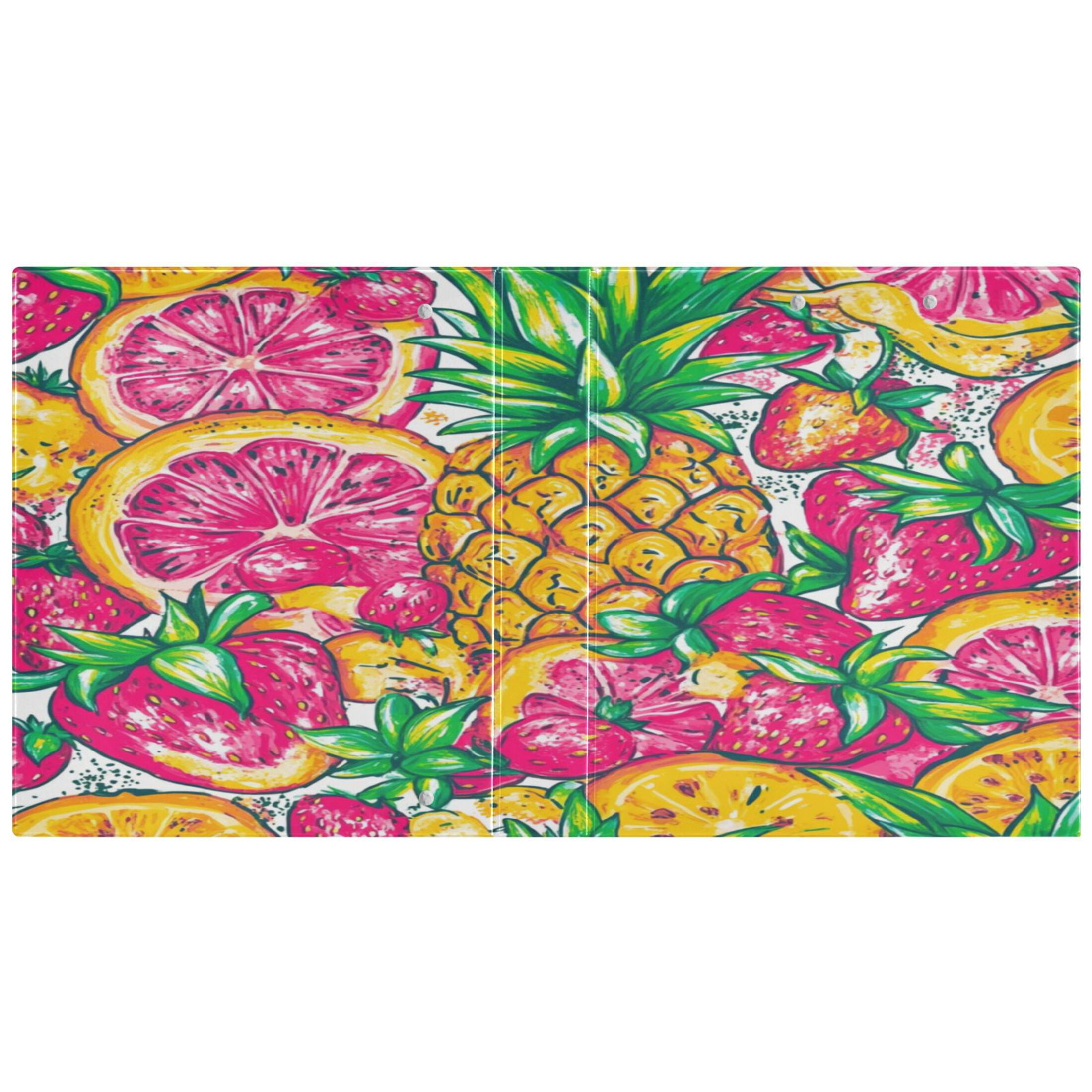 WOBOGO A Vibrant Summer Pattern with Colorful Fruits File Folders Extra Large Capacity to Hold 200 Sheets of Documents Hard Shell Ring Binder for School Home Office