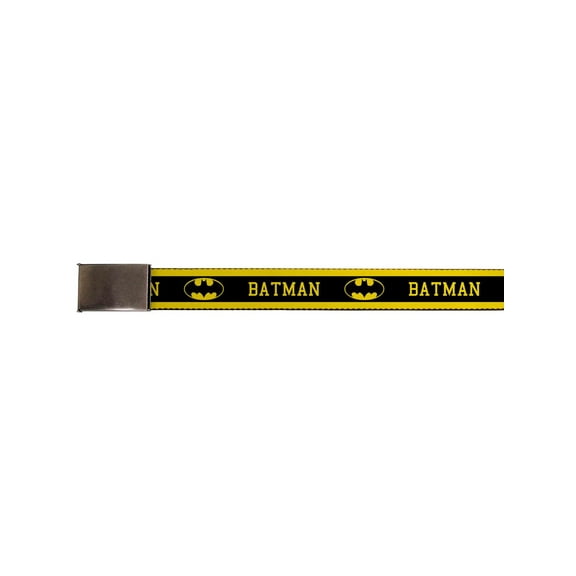 Adjustable Belt, Clamp Buckle, Cut-to-Fit, Batman Logo Stripe Yellow Black