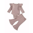 thumbnail image 2 of Xingqing Newborn Baby Girls Fall Spring Outfits Ruffle Long Sleeve Knitted Romper Tops + Bell Bottom Pants Clothes, 2 of 6