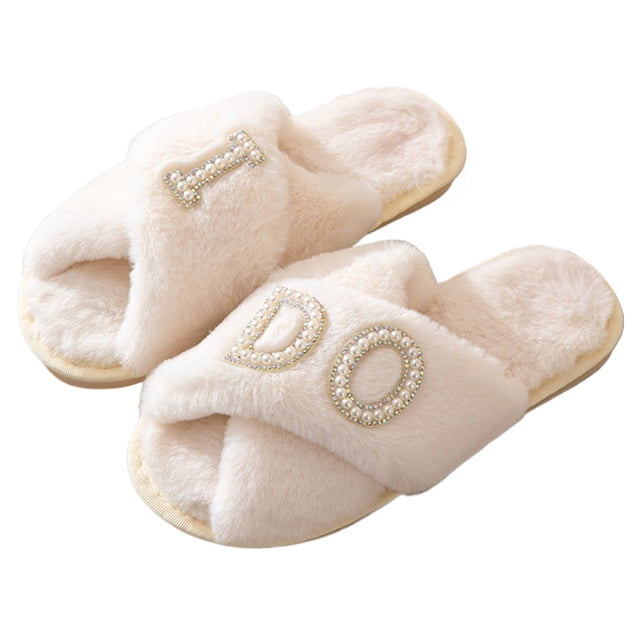 Zapatillas de felpa con banda cruzada zapatillas peludas con punta abierta cómodas para otoño e invierno