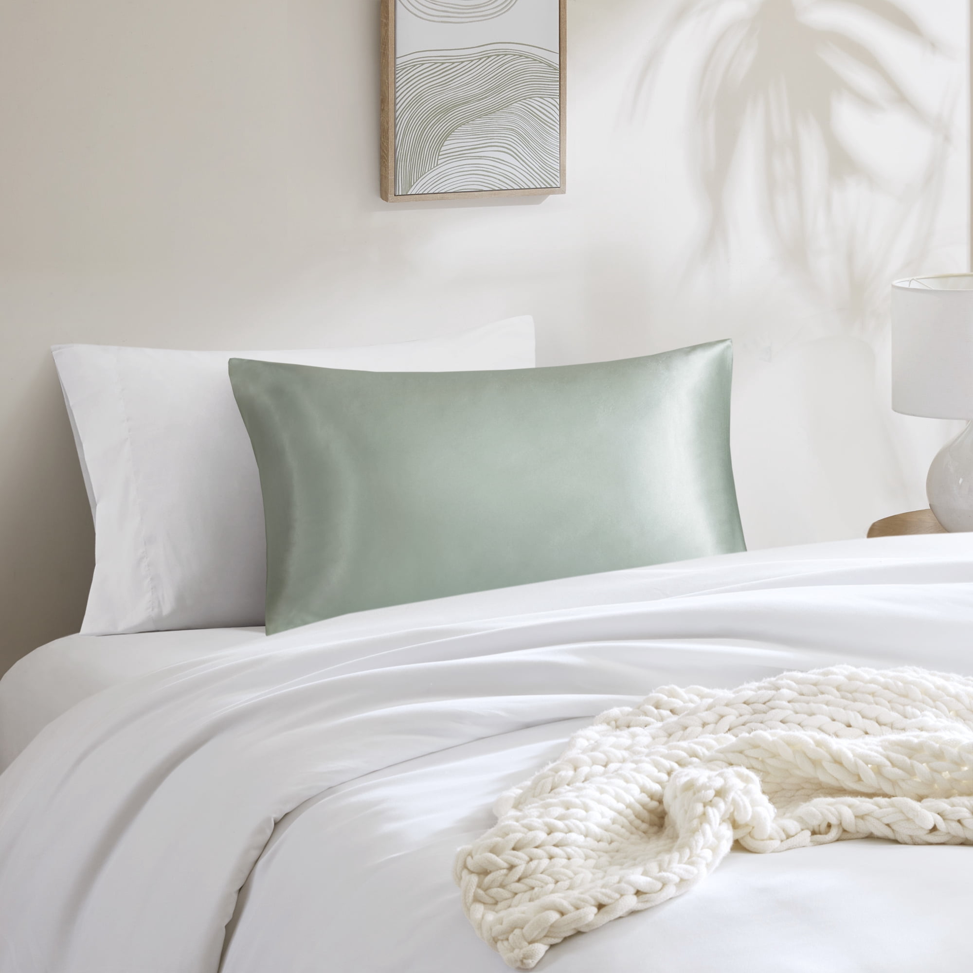 Mainstays Satin Pillowcase – Standard – Seafoam Green – Frizz Control & Cooling Comfort – 1 Pack