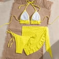 thumbnail image 2 of DORKASM Women's Knit Bikini Set – Ruffled Top & Wrap Skirt, Boho Chic Swimwear Yellow XL, 2 of 4