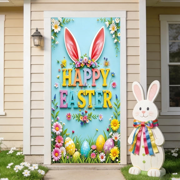 syligr 35 x 71 Inch Easter Door Curtain Cover Decoration, Polyester Fabric Hanging Flag for Indoor Outdoor Holiday Party Front Entry Wall Table Room Seasonal Home Decor