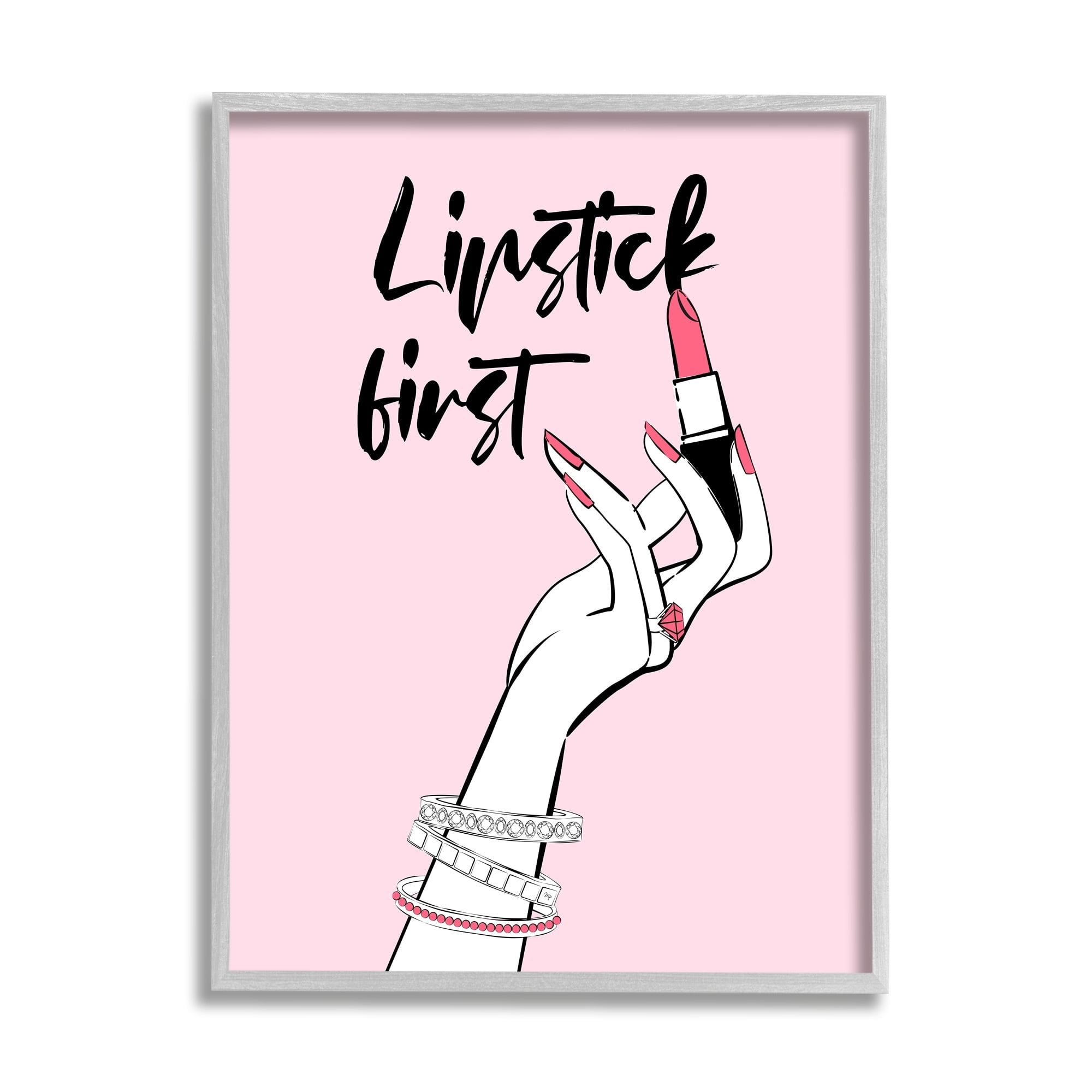 Stupell Industries Lipstick First Makeup Calligraphy Glamorous Phrase Jewelry Accessories,16 x 20, Design by Martina Pavlova