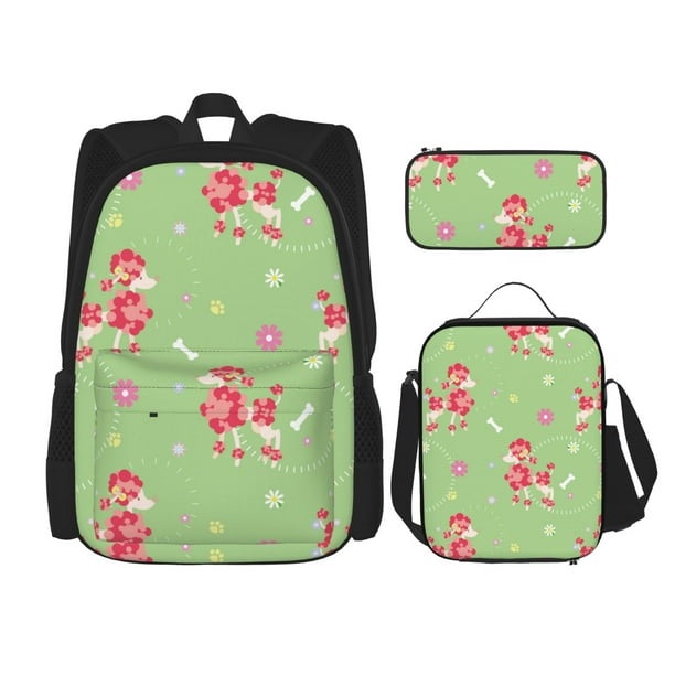 Balery Cute Poodle Dog Mochila Escolar 3 en 1 para Niños - Mochila Resistente con Lonchera Térmica y Estuche - Mochila Escolar para Niños y Niñas