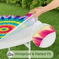 thumbnail image 5 of Colorful Rainbow Tie Dye Spiral Pattern Round Fitted Tablecloth with Elastic Edge,Dining Table Cover Waterproof,Outdoor Round Tablecloth for Camping,Dining,Indoor and Outdoor, 5 of 7