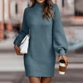 thumbnail image 2 of Women's Sweater Dress Autumn Winter Long Sleeve Turtleneck Solid Color Casual Above Knee, 2 of 5