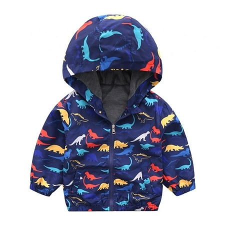 

Toddler Boys Girls Cartoon Car Dinosaur Print Zip Jacket Hooded Trench Lightweight Kids Coats Windbreaker Casual Outerwear