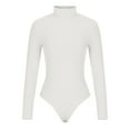 thumbnail image 4 of Elainilye Fashion Thong Shaper Tummy Control Solid Rompers Jumpsuit High-necked Long Sleeve Jumpsuit Bodysuit,White, 4 of 6