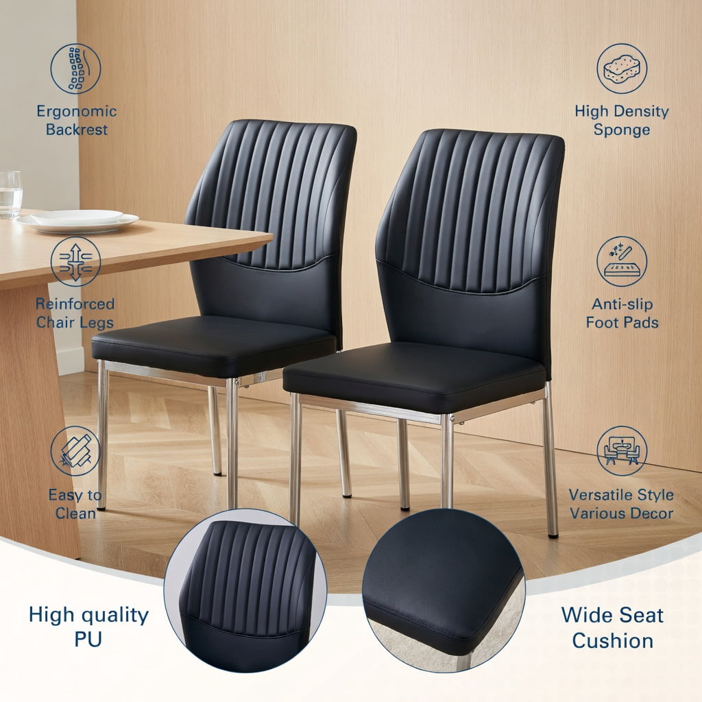 Hommoo 4-Pack Modern & Silver PU Dining Chairs, Ergonomic 36.7 in Height, High-Density Foam Cushion, Light Luxury Design for Dining Room, Office & Commercial Spaces, Black