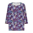 thumbnail image 5 of Womens Tops Floral Print 3/4 Sleeve V-Neck Loose Casual Tops T-Shirt Multicolor M,Tops for Women, 5 of 5