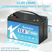 LiFePO4 Battery 12V 180Ah Lithium Batteries with 100A BMS, 4000+ Deep Cycle Rechargeable, Grade A battery Cells, 10-Year Lifetime, for Solar, Marine, Trolling Motor, Boat. 29.2V 8A Charger included