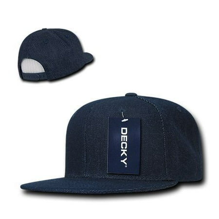 Denim Ball Cap - Dark Blue 6 Panel Flat Bill Flat Bill Denim Snapback Baseball Ball Cap Hat