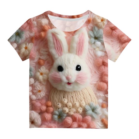 Penkiiy Happy Easter Shirts Toddler Baby Girls Boys Cute Happy Easter Bunny Rabbit Graphic Tees Easter Day Shirt 3-4 Years Pink