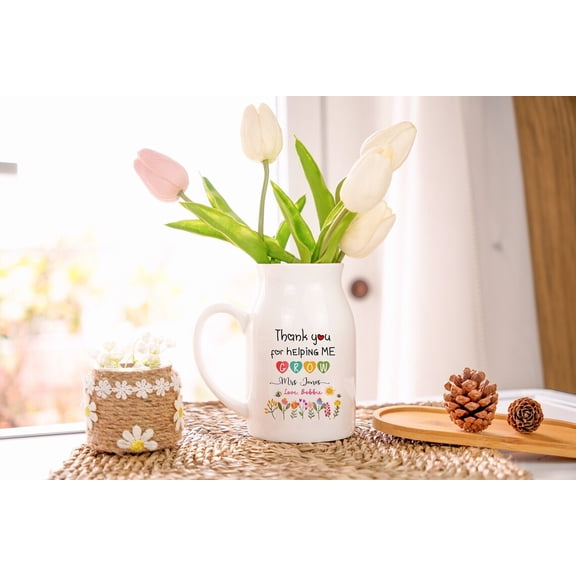 Personalized Teacher Flower Vase, Thank You Teacher Gift, Teacher Appreciation Mug Vase, Wildflower Vase with Custom Name