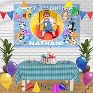 Bluey Frame V1 Birthday Banner Personalized Party Backdrop Decoration 60 x 44 Inches