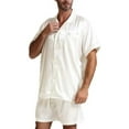thumbnail image 3 of SAYOO Men Summer Pajamas Set, Solid Color Short Sleeve Button Top+Short Pants Sleepwear Suit, 3 of 4