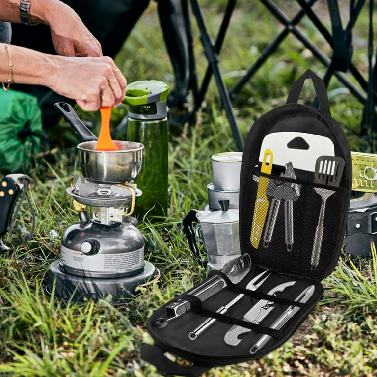 7pcs Camping Kitchen Utensil Set with Carrying Bag BBQ Beach Hiking Travel  Organizer Storage Pack Cook Gadgets Equipment Gear