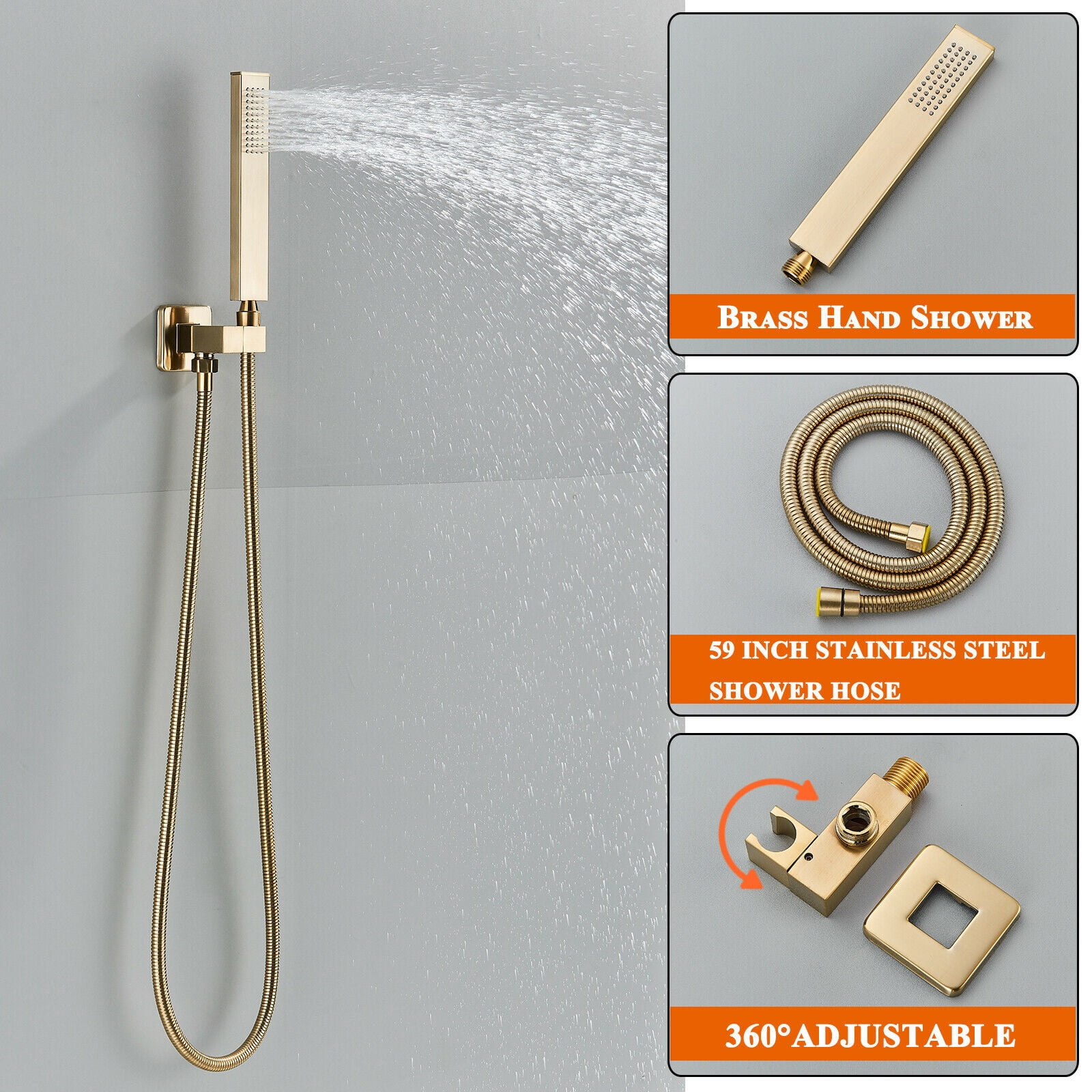 Zovajonia Shower System 12 Inches Shower Faucet Set,  Rain Shower Head with Handheld Spray Bathroom Ceiling Mount Shower Fixtures Brushed Gold