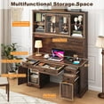 thumbnail image 3 of 58"W 76"H Large Executive Desk with Hutch and Drawers, Farmhouse Desk with Charging Station, Wood Computer Desk for Home Office, 3 of 8