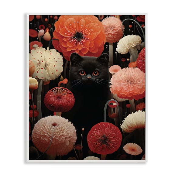 Stupell Industries Eclectic Black Cat Among Dahlias White Framed Giclee Art, 11 x 14, by Gary Shergill Designs