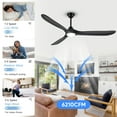 thumbnail image 6 of 60 inch Modern Black Ceiling Fan with Light, Alexa/APP & Remote Control, 3 Wood Blades, Quiet Reversible DC Motor, Indoor Outdoor Patios Living Room, 6 of 11
