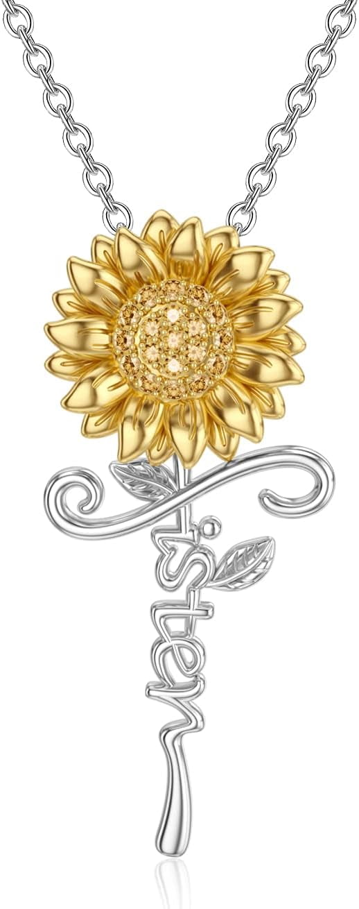 DVEATR Sterling Silver Sunflower & Rose Flower Butterfly & Lotus Pendant - Sister & Friendship Gift for Women