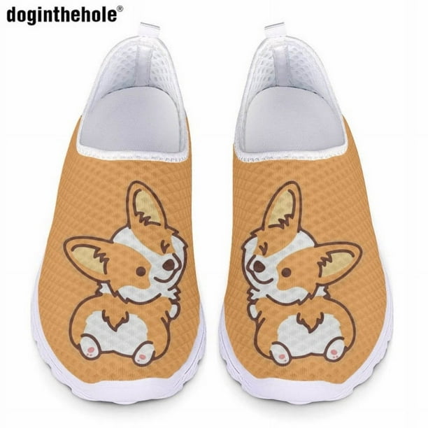 Doginthehole - Zapatos planos informales de moda para mujer, con estampado de dibujos animados de Corgi, para enfermera, cómodos, ligeros y transpirables, de malla