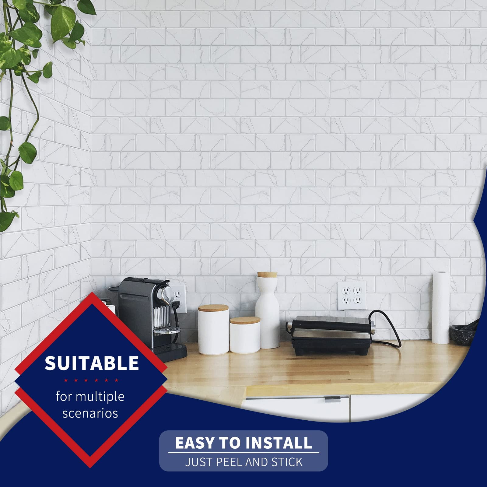 Art3d 10-Sheet 12 "x 12" Peel and Stick Backsplash Subway Tiles for Kitchen