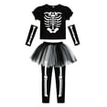 thumbnail image 4 of Faraee Girls Skeleton Costume Punk Bones Tutu Dress for Toddler Girl Short Sleeve Tops + Tulle Skirt Leggings + Sleeves Halloween Clothing Set 1t 2t 3t 4t 5t, 4 of 4