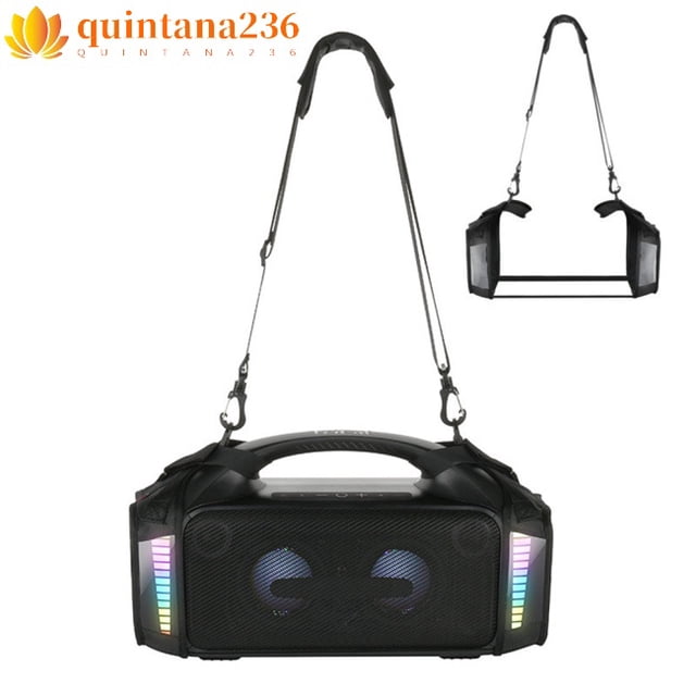 qt-funda protectora de altavoz compatible con tribit stormbox blast al aire libre de almacenamiento portátil funda negra de nailon con asa de mano y correa de hombro única ajustable, interior antideslizante, ganchos metálicos color pistola y hombrera acolchada de algodón (24 x 14 x 5.4 cm).