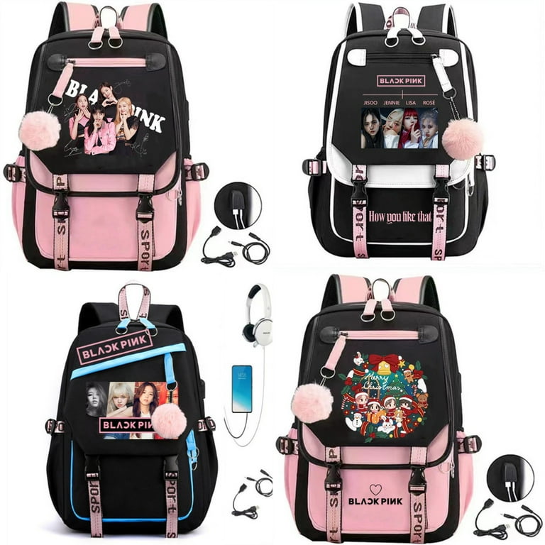★EMS★ OUT LINE LOGO BACKPACKPINK 17 inch BLACK-PINK BACKPACK DAYPACK, USB Charging Computer