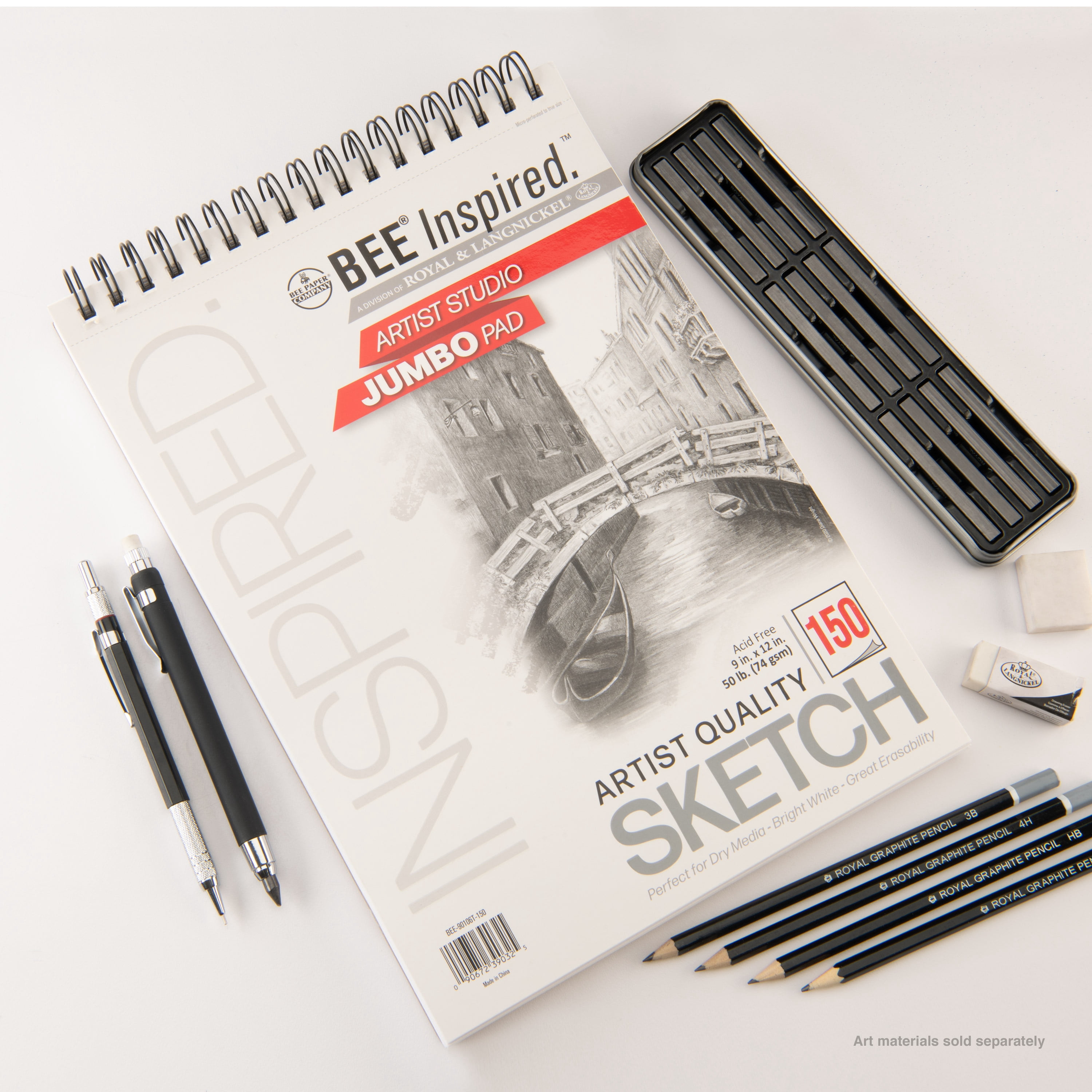 Bee Paper - Bee Inspired 9"x12" Studio Sketching Paper Pad, 150 Sheets, Top Wire, 50lb. 74GSM