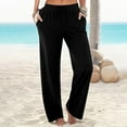 thumbnail image 2 of Pantalones boho palazzo de mujer, cintura alta, pierna ancha, estampado floral, estilo informal de verano con bolsillos, tallas S-XXL, 2 of 5