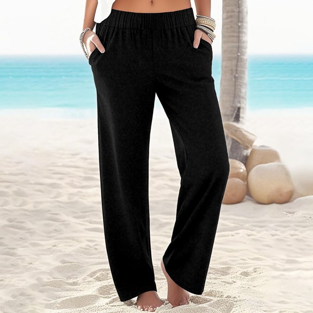WILLBEST Pantalones Casuales de Verano para Mujer, Estilo Bohemio, Palazzo, Cintura Alta, Pierna Ancha, Florales, con Bolsillos, elegantes y Cómodos para Uso Diario. Extra Grande