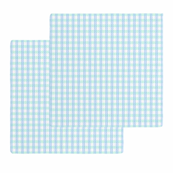 Aqua Blue Green Kitchen Dish Towels for Drying Dishes Set of 2, Checkered Plaid Gingham Lattice Trellis Waffle Weave Microfiber Hand Tea Bathroom Towels Quick Dry & Absorbent Towel 12x12