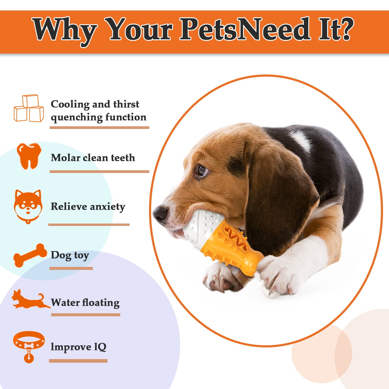 QLOUNI Dog teething toy for Aggressive Chewers 2 in1 Pet Bone Toy Silicone  Bone Toothbrush Stick for Large Dog Chew Toys & Puppy Dog Toys,Orange