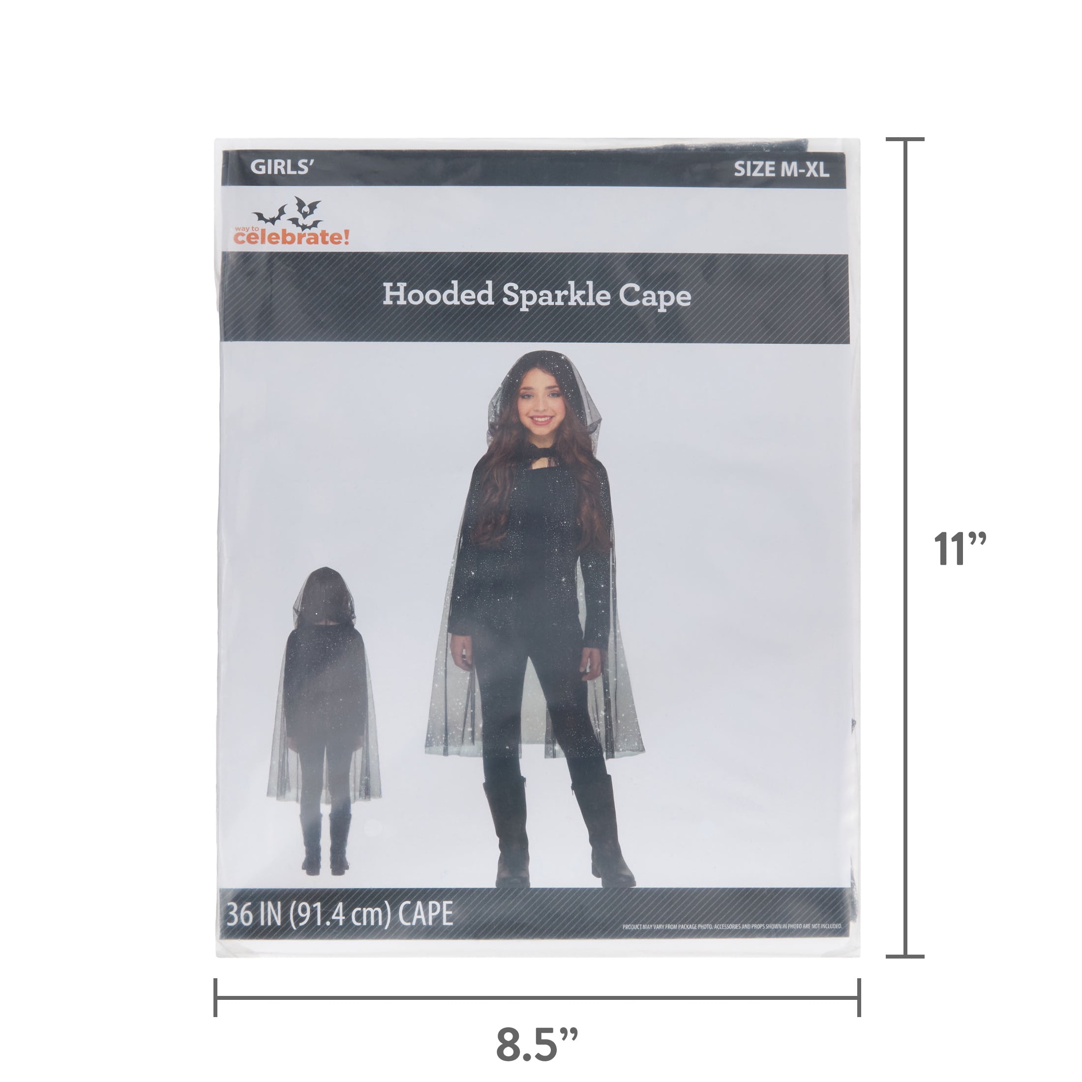 Hooded Sparkle Cape Costume Accessory for Children, Black, M-XL, Halloween by Way To Celebrate