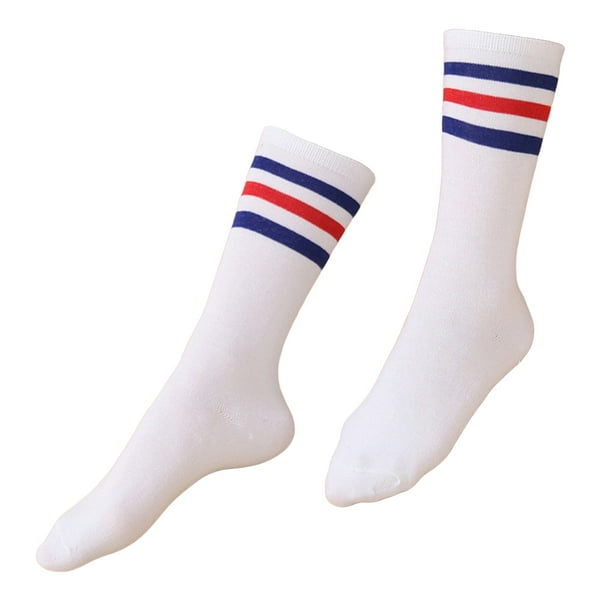Par de calcetines largos con 3 barras hasta la rodilla, de algodón transpirable, talla S (blanco)