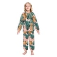 thumbnail image 2 of Fluffy Pajamas Set Fuzzy Winter Warm Pj Sets Pullover Tops and Long Pants Abstract Tropical Leaves Pattern Medium, 2 of 8