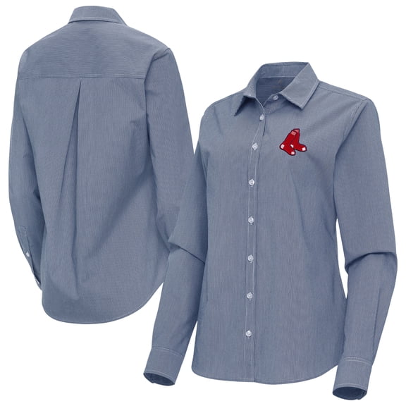 Women's Antigua Navy Boston Red Sox Porter Woven Long Sleeve Button-Up Shirt