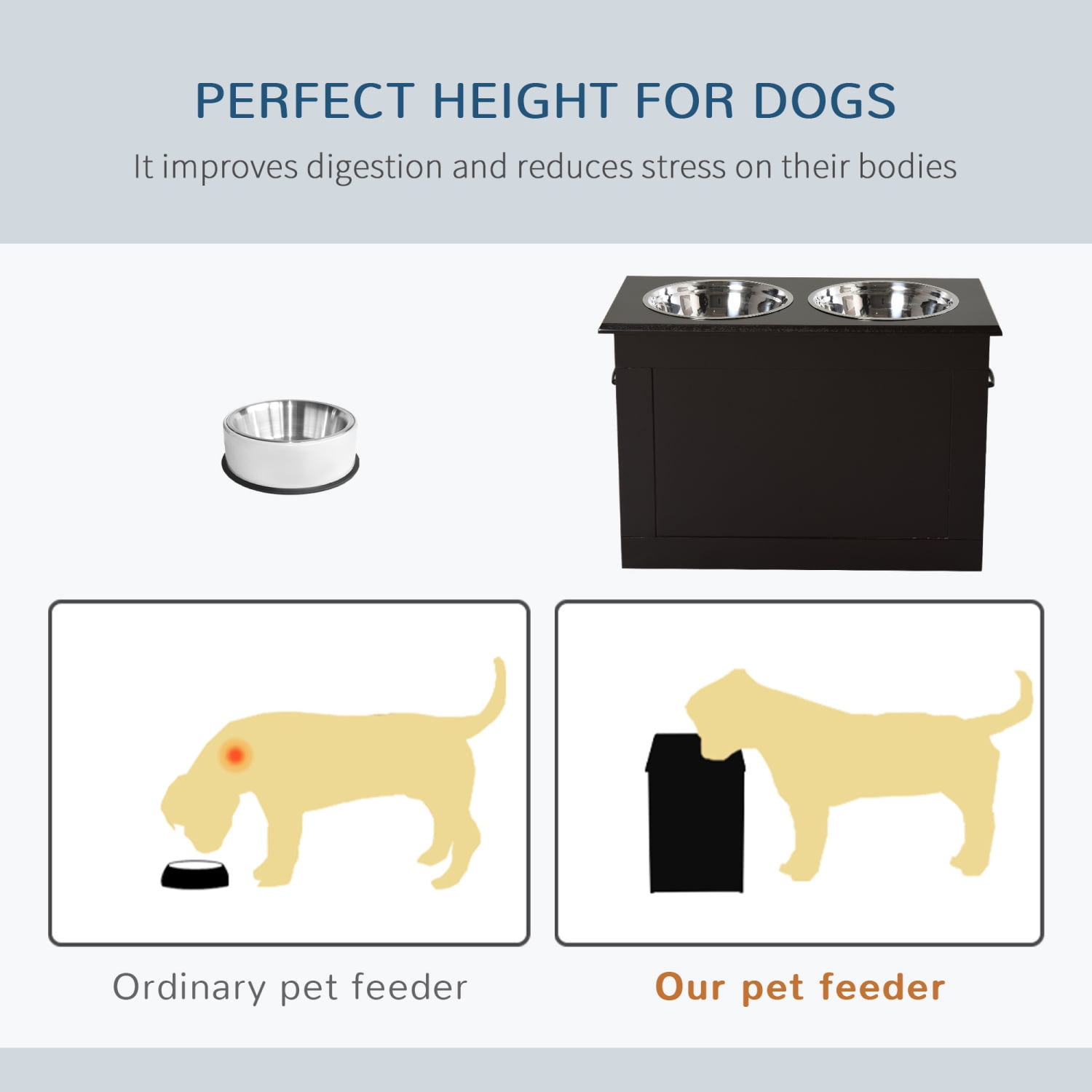 Raised Pet Feeding Station with Storage for Large Dogs & Pets, Dark Brown