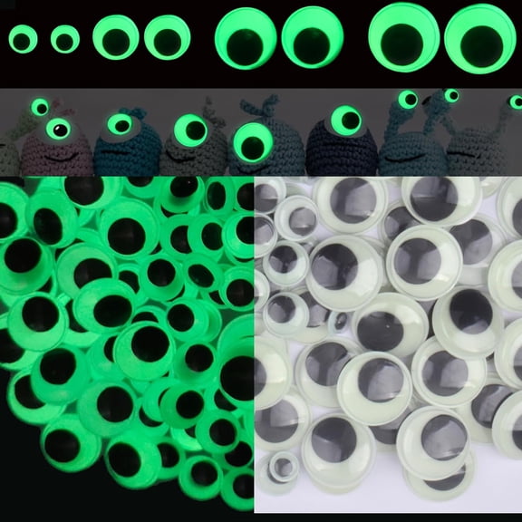 300Pcs Large Googly Wiggle Eyes Self Adhesive Glow in The Dark Sparkle Luminous Eyes for DIY Crafts Sticker Projects Halloween Christmas Decors, 10 mm/15 mm/20 mm/25 mm