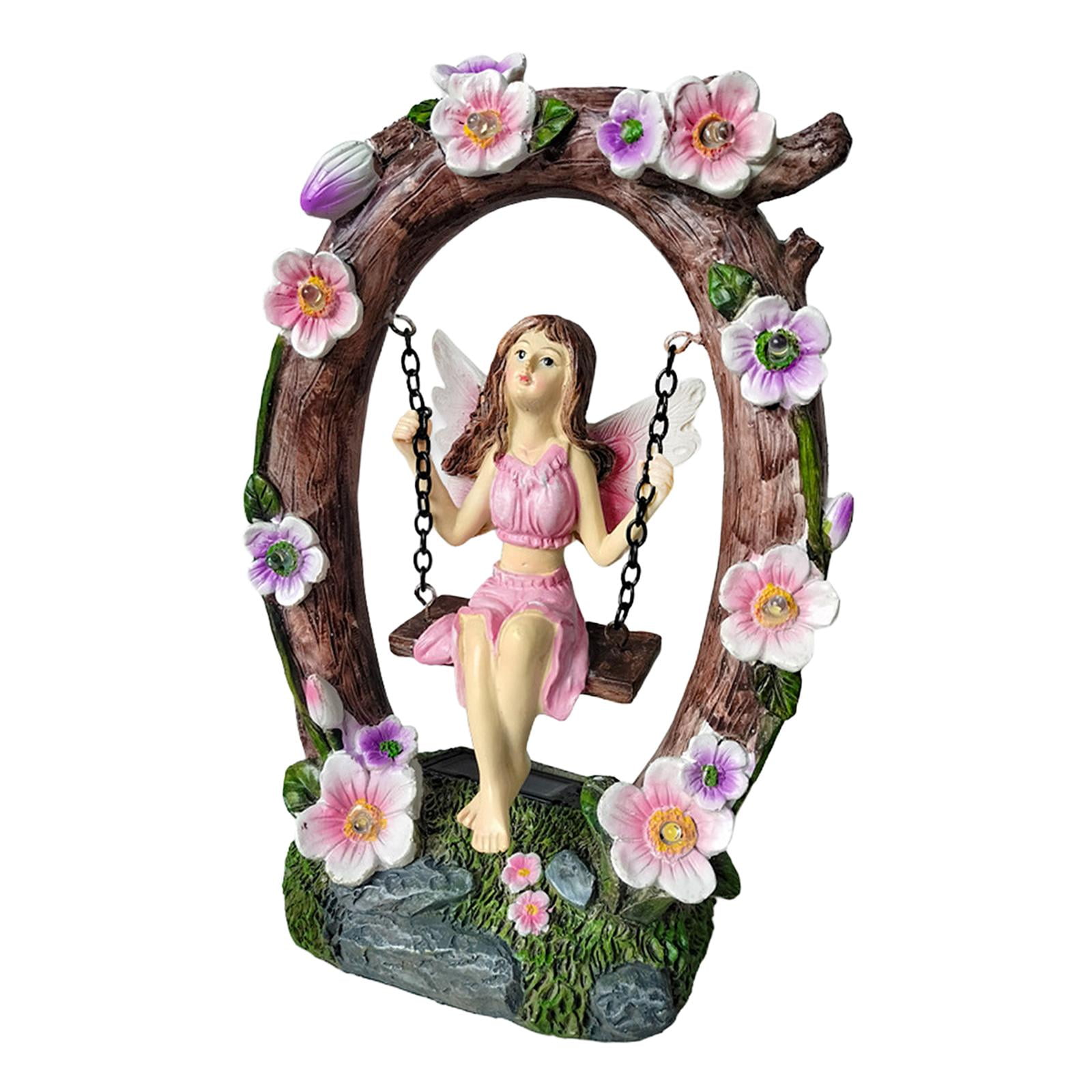 simhoa Fairy Garden Statue, Fairy Sculpture, Solar Powered, Unique Resin Figurine, Handicraft, Charming Ornament, Garden Decoration for Patio And Yard