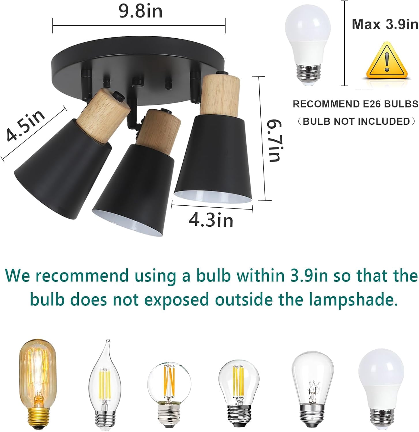 Industrial Flush Mount Ceiling Light Fixture, 3-Lights Multi-Directional Rotating Ceiling Lamp, Metal Black Kitchen Light Fixtures Ceiling Mount, Vintage Bedroom Ceiling Lights for Hallway