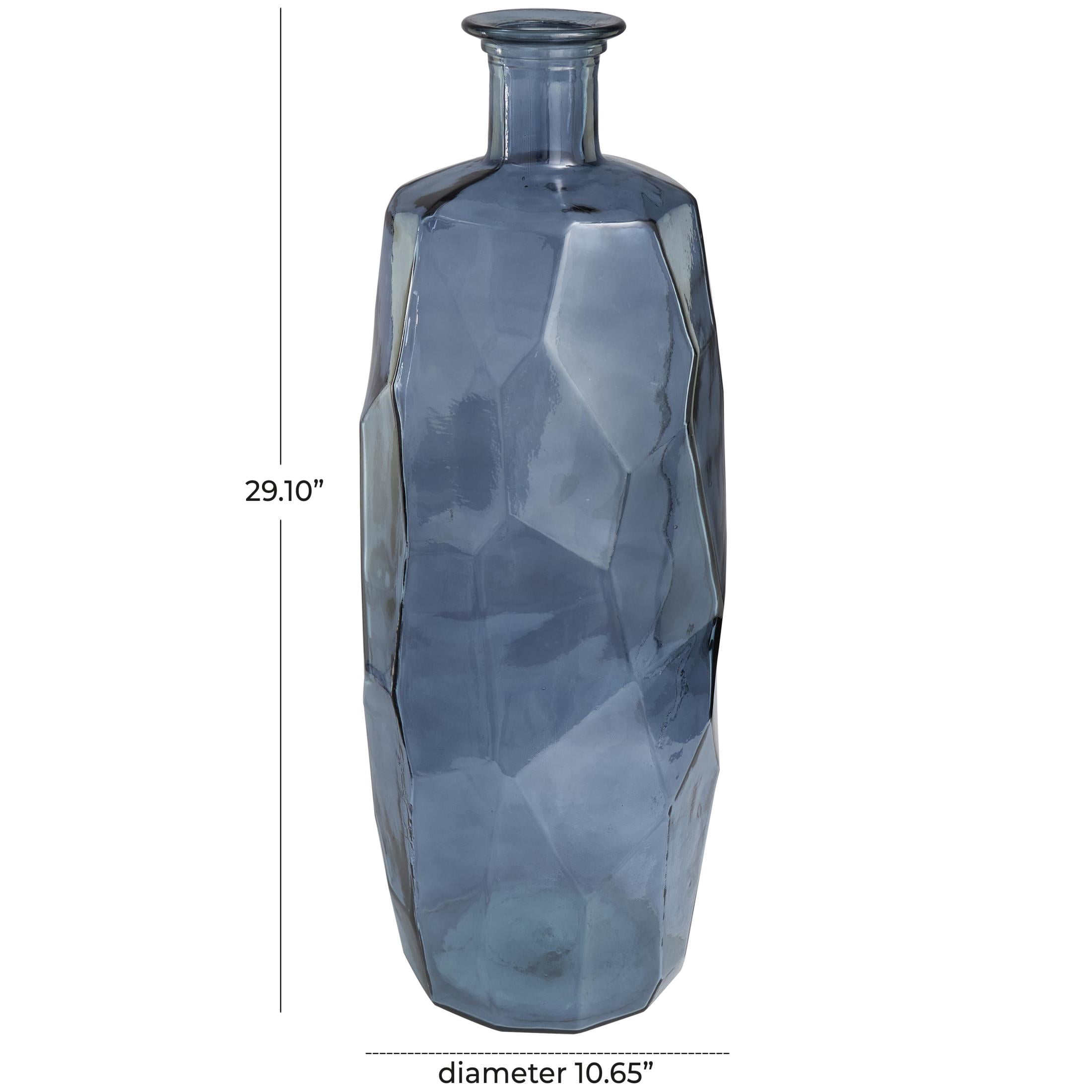 DecMode 29" Handmade Tall Spanish Bottle Neck Faceted Blue Recycled Glass Vase